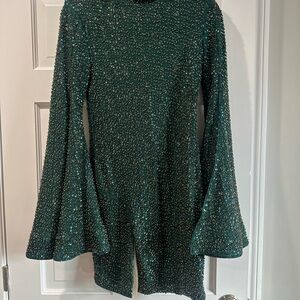 Green Sequin Long Sleeve Dress
